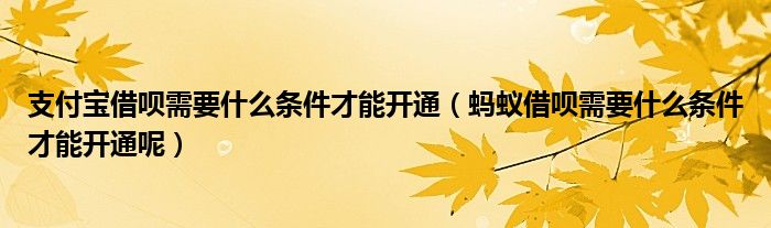 支付宝借呗需要什么条件才能开通（蚂蚁借呗需要什么条件才能开通呢）