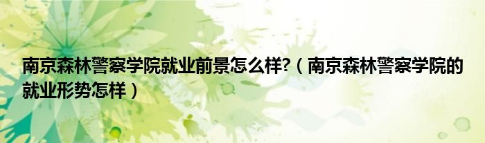 南京森林警察学院就业前景怎么样?（南京森林警察学院的就业形势怎样）