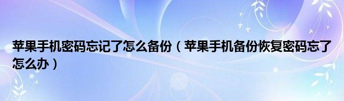 苹果手机密码忘记了怎么备份（苹果手机备份恢复密码忘了怎么办）