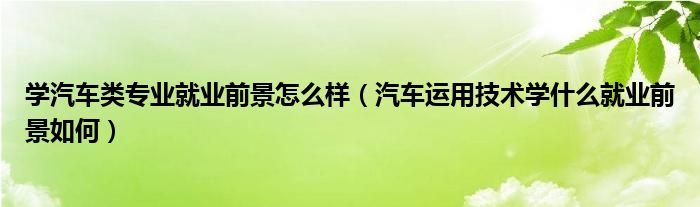 学汽车类专业就业前景怎么样（汽车运用技术学什么就业前景如何）