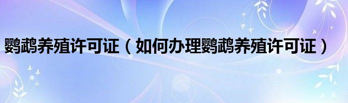 鹦鹉养殖许可证（如何办理鹦鹉养殖许可证）