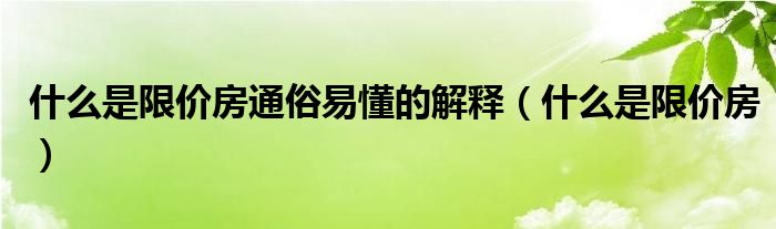 什么是限价房通俗易懂的解释（什么是限价房）