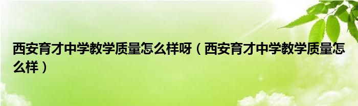 西安育才中学教学质量怎么样呀（西安育才中学教学质量怎么样）