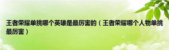 王者荣耀单挑哪个英雄是最厉害的（王者荣耀哪个人物单挑最厉害）