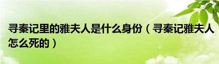 寻秦记里的雅夫人是什么身份（寻秦记雅夫人怎么死的）