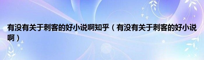 有没有关于刺客的好小说啊知乎（有没有关于刺客的好小说啊）