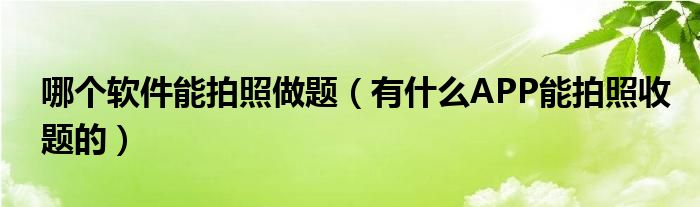 哪个软件能拍照做题（有什么APP能拍照收题的）