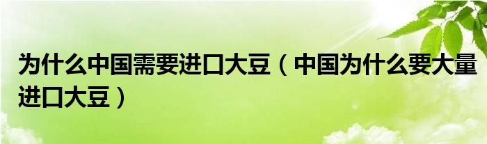 为什么中国需要进口大豆（中国为什么要大量进口大豆）