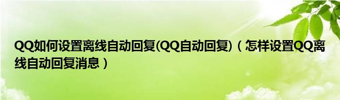 QQ如何设置离线自动回复(QQ自动回复)（怎样设置QQ离线自动回复消息）