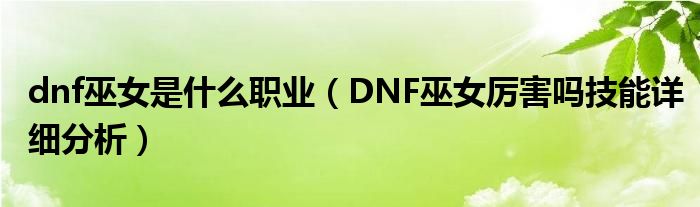 dnf巫女是什么职业（DNF巫女厉害吗技能详细分析）