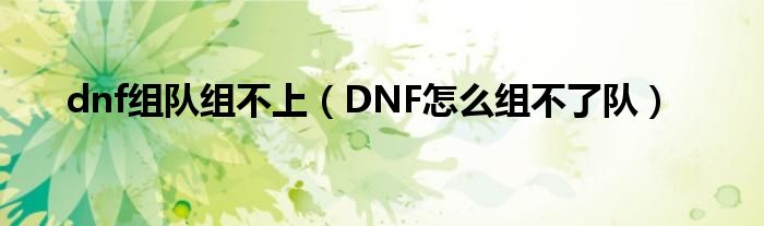 dnf组队组不上（DNF怎么组不了队）