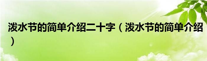 泼水节的简单介绍二十字（泼水节的简单介绍）