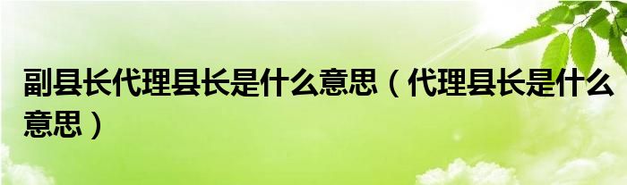 副县长代理县长是什么意思（代理县长是什么意思）