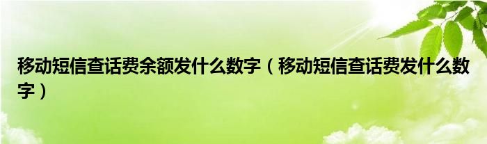 移动短信查话费余额发什么数字（移动短信查话费发什么数字）