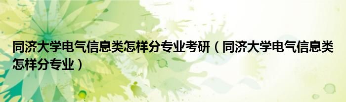 同济大学电气信息类怎样分专业考研（同济大学电气信息类怎样分专业）