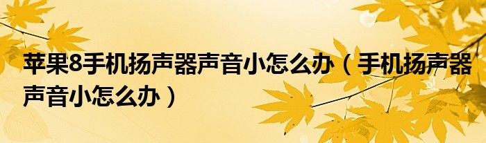 苹果8手机扬声器声音小怎么办（手机扬声器声音小怎么办）