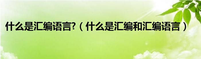 什么是汇编语言?（什么是汇编和汇编语言）