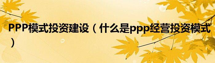 PPP模式投资建设（什么是ppp经营投资模式）