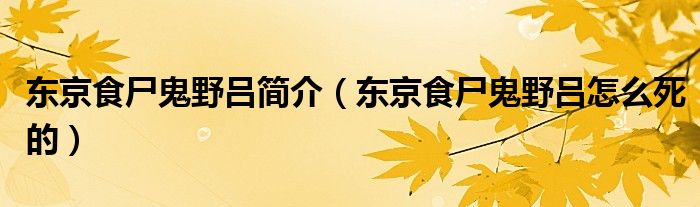 东京食尸鬼野吕简介（东京食尸鬼野吕怎么死的）