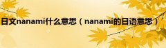 日文nanami什么意思（nanami的日语意思）