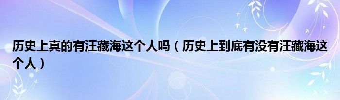 历史上真的有汪藏海这个人吗（历史上到底有没有汪藏海这个人）