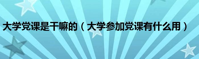 大学党课是干嘛的（大学参加党课有什么用）