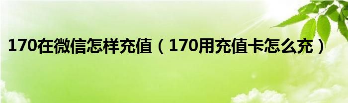 170在微信怎样充值（170用充值卡怎么充）