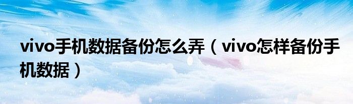 vivo手机数据备份怎么弄（vivo怎样备份手机数据）