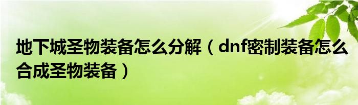 地下城圣物装备怎么分解（dnf密制装备怎么合成圣物装备）