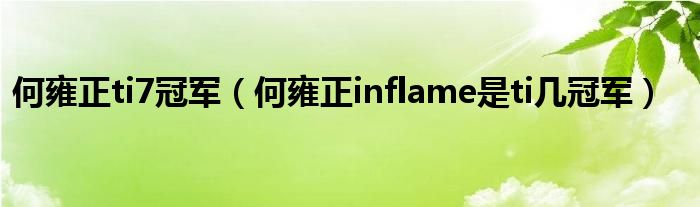 何雍正ti7冠军（何雍正inflame是ti几冠军）