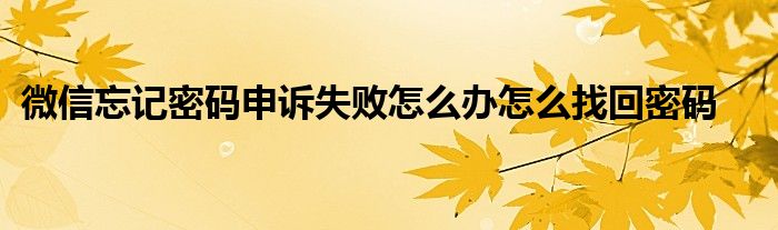 微信忘记密码申诉失败怎么办怎么找回密码