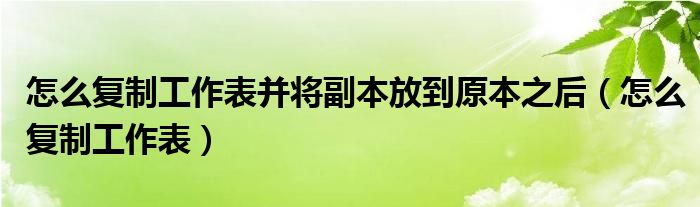 怎么复制工作表并将副本放到原本之后（怎么复制工作表）