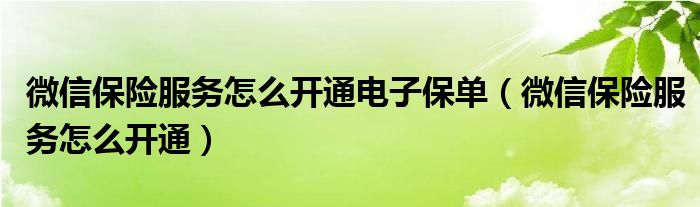 微信保险服务怎么开通电子保单（微信保险服务怎么开通）