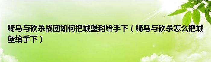 骑马与砍杀战团如何把城堡封给手下（骑马与砍杀怎么把城堡给手下）