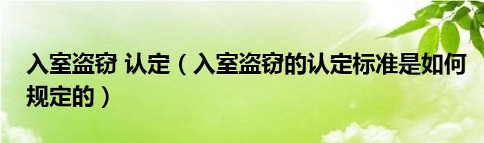 入室盗窃 认定（入室盗窃的认定标准是如何规定的）