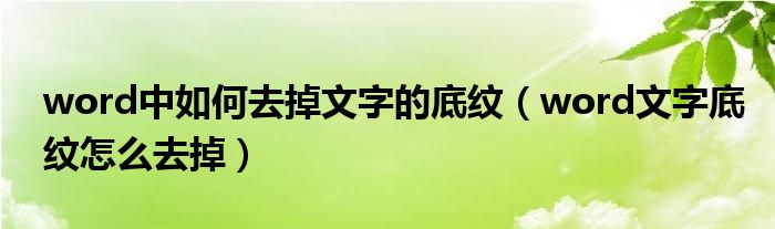 word中如何去掉文字的底纹（word文字底纹怎么去掉）