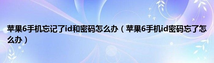 苹果6手机忘记了id和密码怎么办（苹果6手机id密码忘了怎么办）