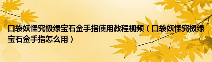 口袋妖怪究极绿宝石金手指使用教程视频（口袋妖怪究极绿宝石金手指怎么用）