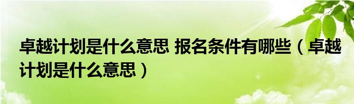 卓越计划是什么意思 报名条件有哪些（卓越计划是什么意思）