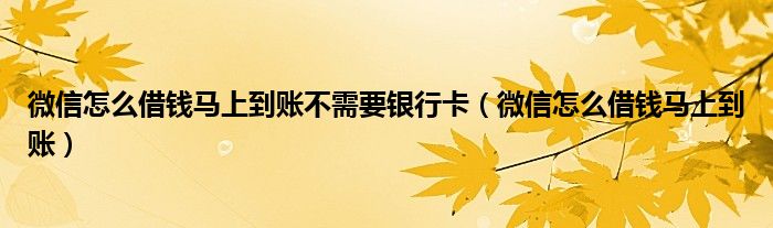 微信怎么借钱马上到账不需要银行卡（微信怎么借钱马上到账）