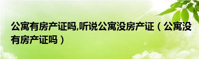 公寓有房产证吗,听说公寓没房产证（公寓没有房产证吗）