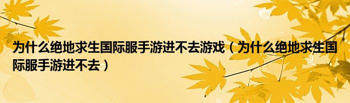 为什么绝地求生国际服手游进不去游戏（为什么绝地求生国际服手游进不去）