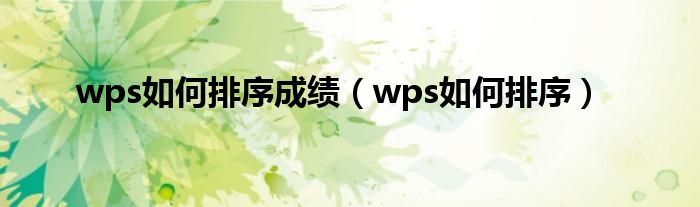 wps如何排序成绩（wps如何排序）