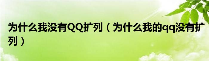 为什么我没有QQ扩列（为什么我的qq没有扩列）