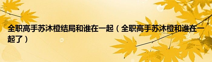 全职高手苏沐橙结局和谁在一起（全职高手苏沐橙和谁在一起了）