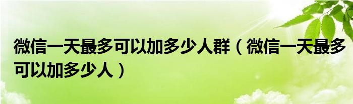 微信一天最多可以加多少人群（微信一天最多可以加多少人）