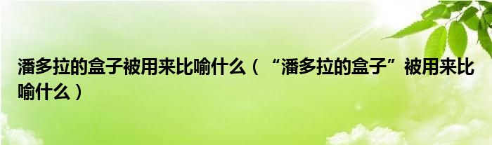 潘多拉的盒子被用来比喻什么（“潘多拉的盒子”被用来比喻什么）