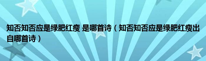 知否知否应是绿肥红瘦 是哪首诗（知否知否应是绿肥红瘦出自哪首诗）