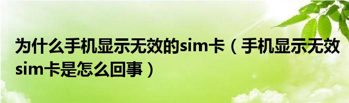 为什么手机显示无效的sim卡（手机显示无效sim卡是怎么回事）