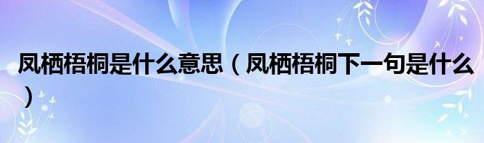 凤栖梧桐是什么意思（凤栖梧桐下一句是什么）